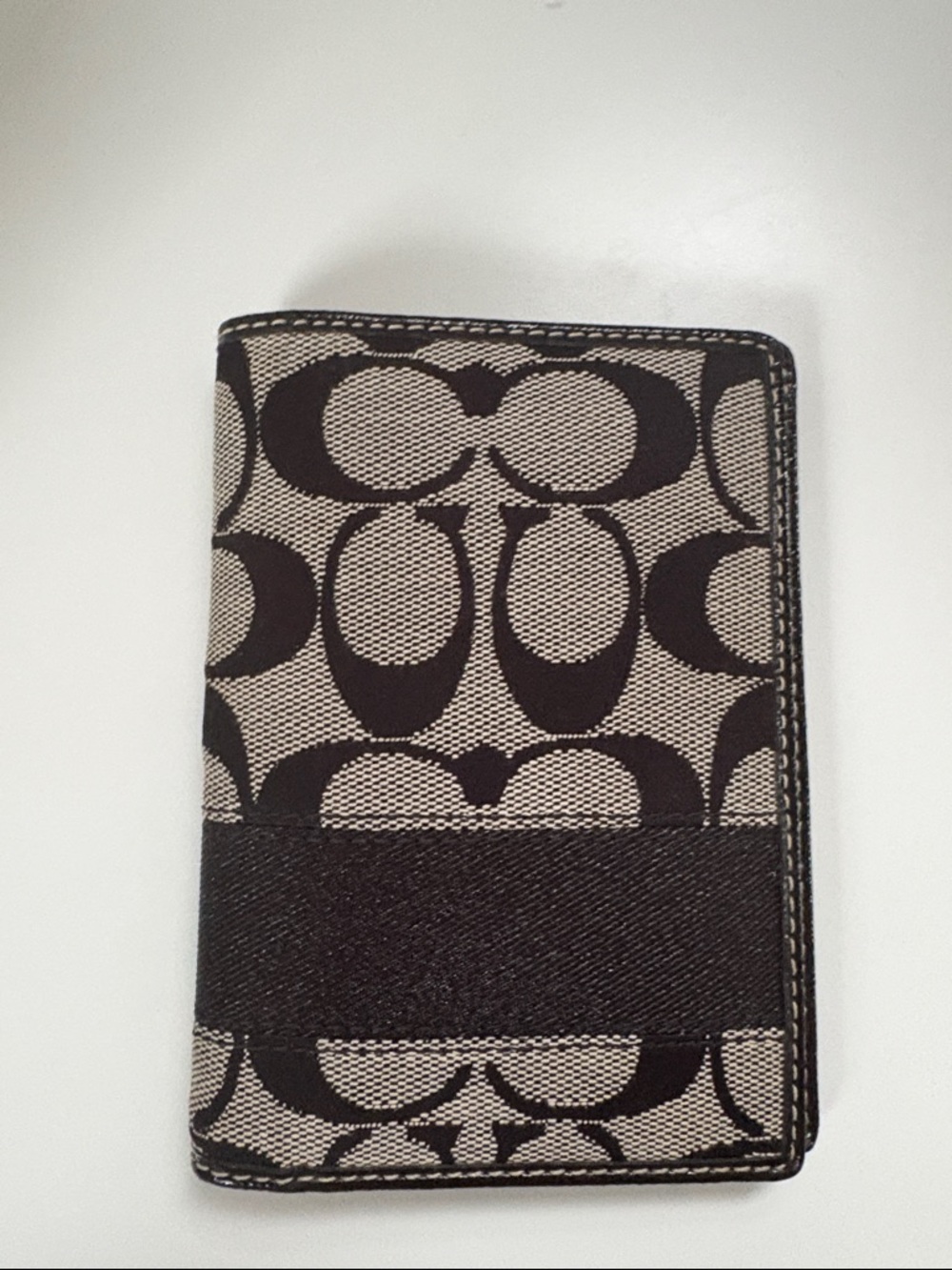 Coach Canvas Card & Passport Holder in Gray and Black Monogram